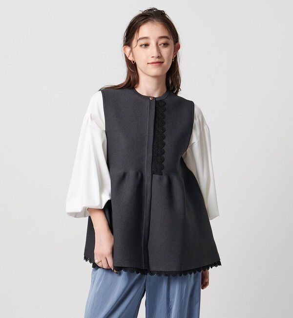 UNITED ARROWS「レース ペプラム ニットベスト ‐ウォッシャブル‐」|ベスト・ジレ|DK.GRAY