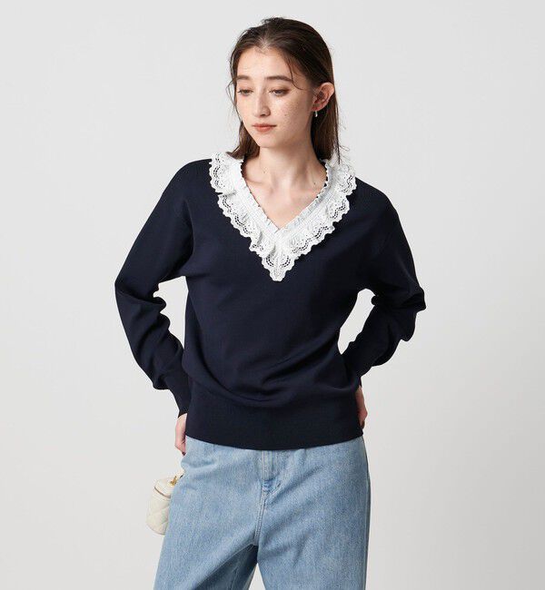 UNITED ARROWS「スカラップ レース フリル ニット‐ウォッシャブル‐」|ニット・セーター|
