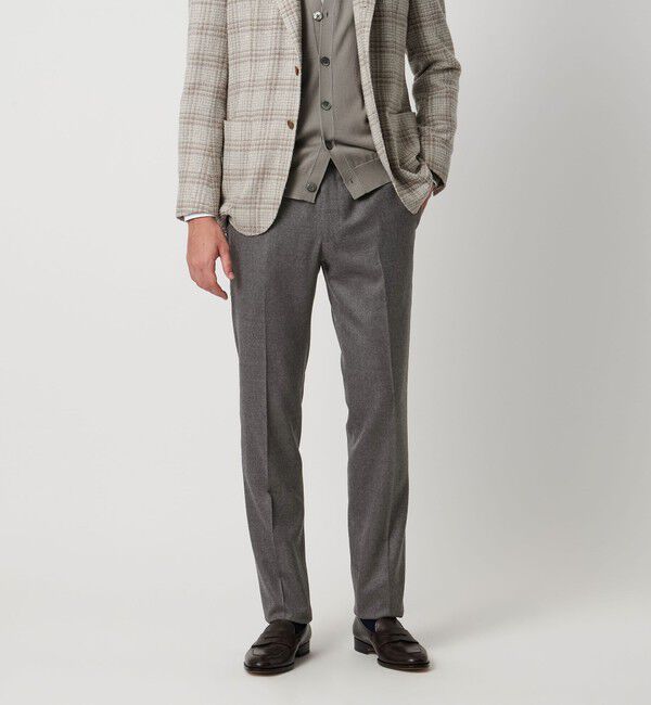 UNITED ARROWS「ライトサキソニー テーパード ノープリーツ スラックス ヨコストレッチ」|スラックス|MD.GRAY