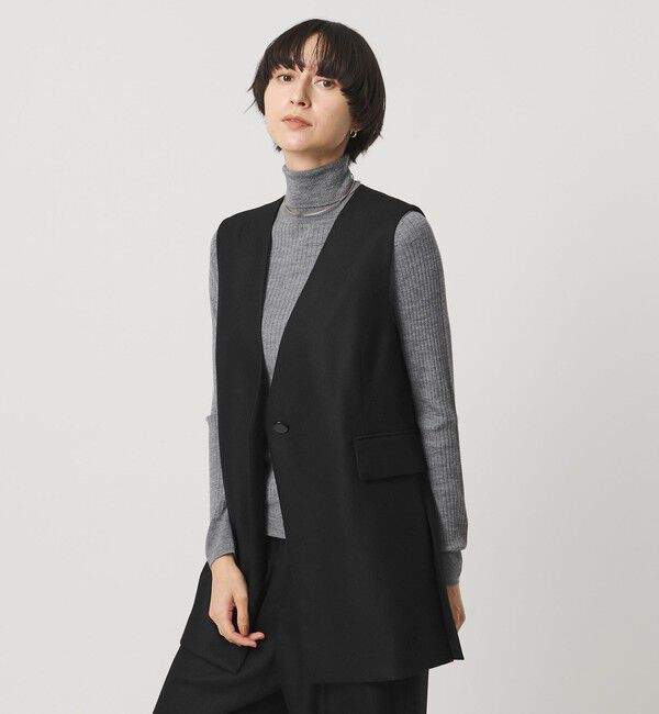 UNITED ARROWS「Vネック ノーカラー テーラード ベスト」|テーラードジャケット|BLACK
