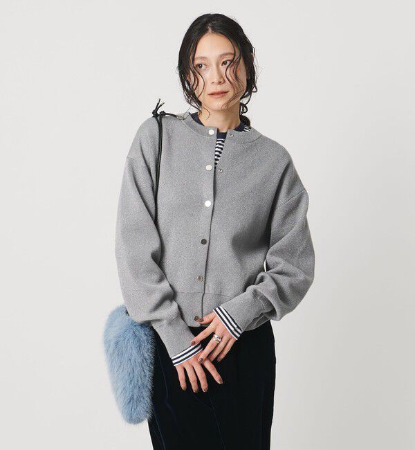 UNITED ARROWS「ラメ ニット スウェット カーディガン ‐ウォッシャブル‐」|カーディガン|DK.GRAY