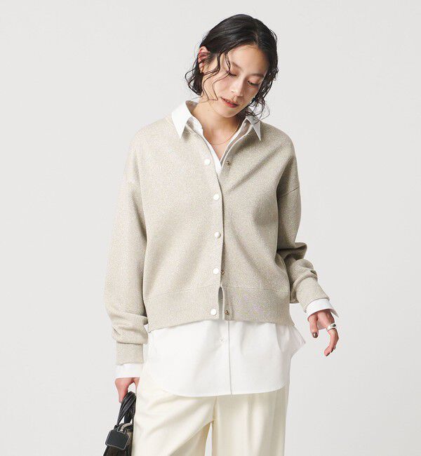 UNITED ARROWS「ラメ ニット スウェット カーディガン ‐ウォッシャブル‐」|カーディガン|NATURAL