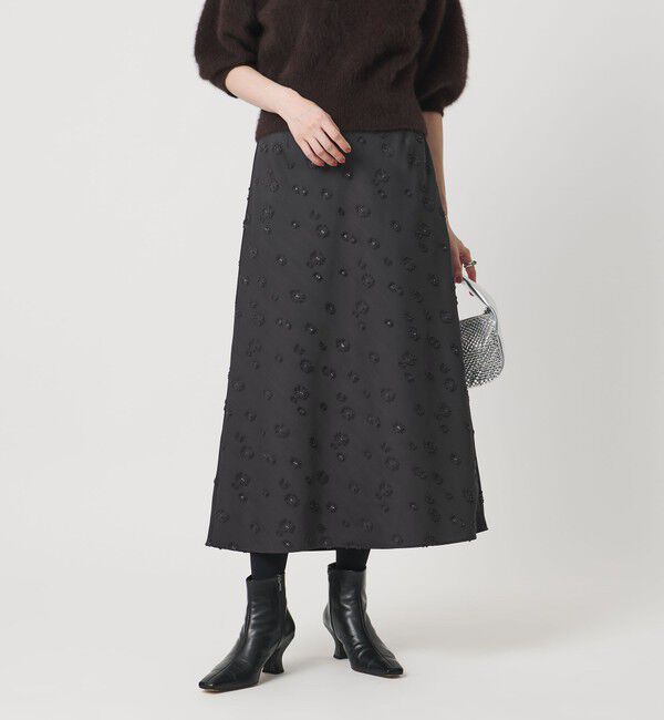 UNITED ARROWS「サテン フラワー ジャガード ロングスカート」|フレア|