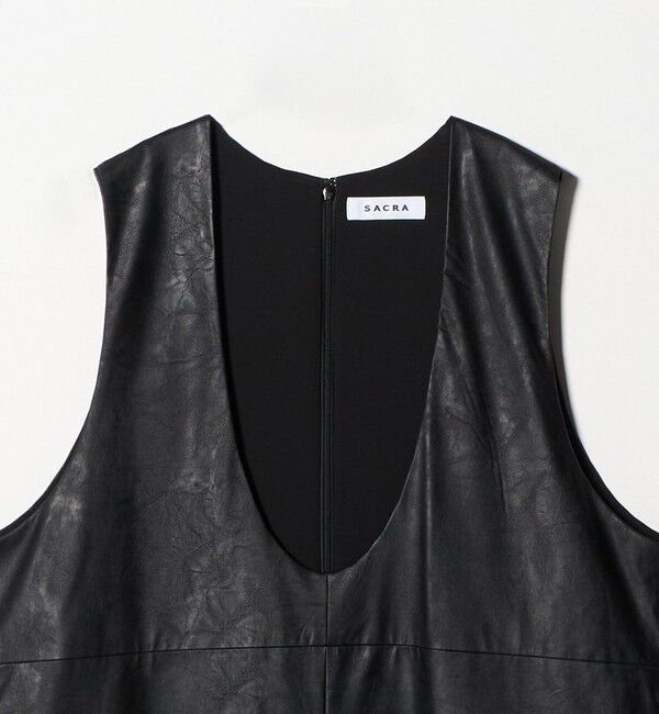 UNITED ARROWS「＜SACRA＞レザーライク Uネック ワンピース」|ワンピース|