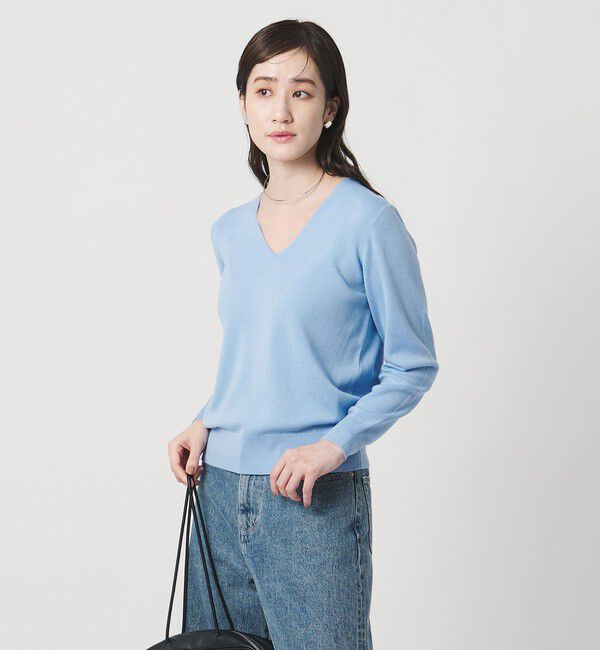 UNITED ARROWS「フルニードル Vネック ニット」|ニット・セーター|LT.BLUE