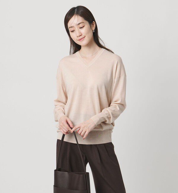 UNITED ARROWS「18G ウール Vネック ニット ‐ウォッシャブル‐」|ニット・セーター|BEIGE