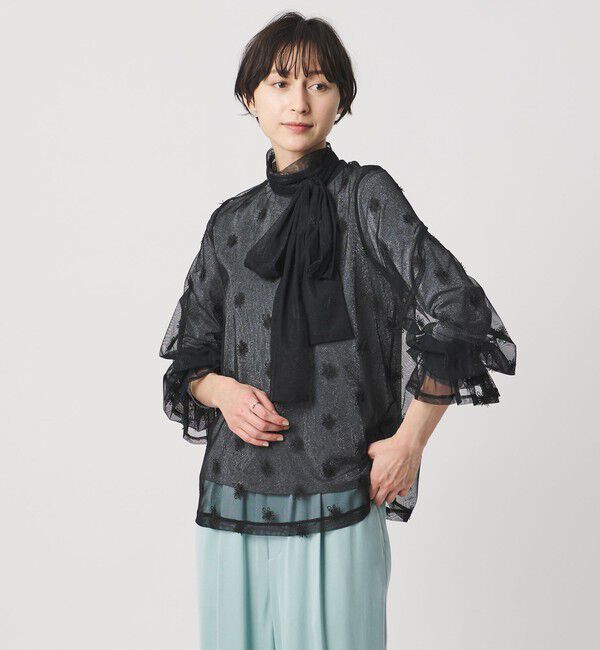 UNITED ARROWS「チュールフラワー ボウタイブラウス ‐ウォッシャブル‐」|シャツ・ブラウス|BLACK