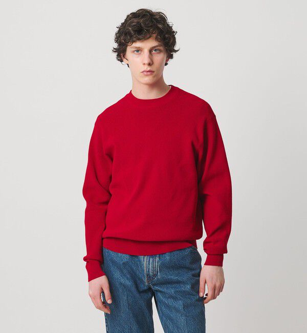 UNITED ARROWS「コットン/ポリエステル アゼ クルーネックニット」|ニット・セーター|RED