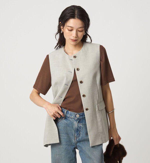 UNITED ARROWS green label relaxing「パウダリー ノーカラー ジレ」|ベスト・ジレ|LT.GRAY