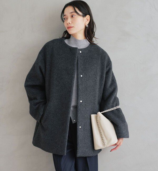 UNITED ARROWS green label relaxing「［size SHORTあり］アンゴラビーバー ノーカラー ミドル コート」|ノーカラーコート|