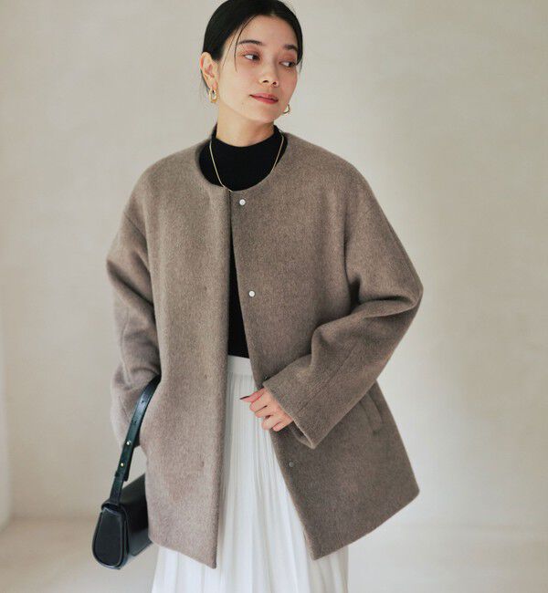 UNITED ARROWS green label relaxing「［size SHORTあり］アンゴラビーバー ノーカラー ミドル コート」|ノーカラーコート|MOCA