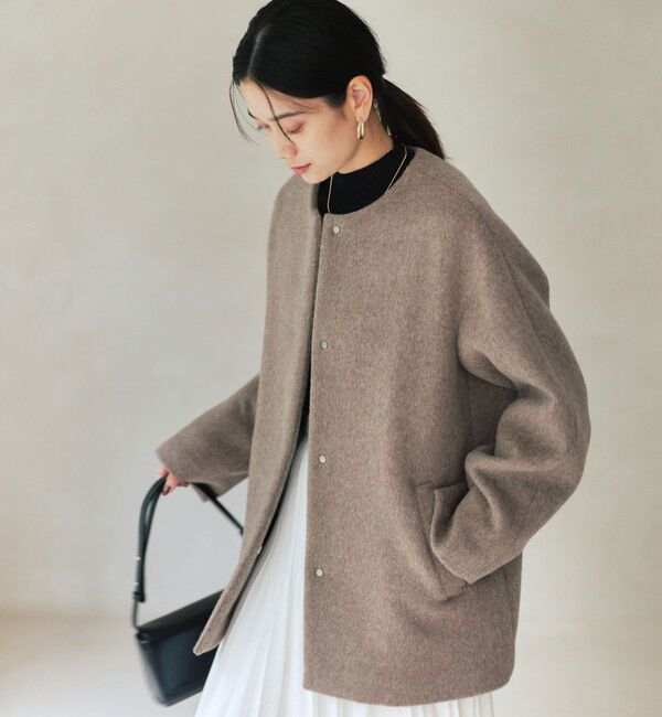 UNITED ARROWS green label relaxing「［size SHORTあり］アンゴラビーバー ノーカラー ミドル コート」|ノーカラーコート|