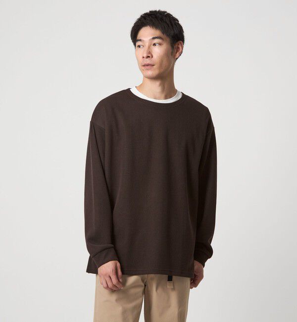 UNITED ARROWS green label relaxing「ハーフゲージ ダブルフェイス ノーカラー カットソー」|Tシャツ・カットソー|DK.BROWN