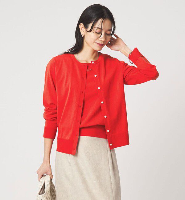 UNITED ARROWS green label relaxing「HIYOKE クルーネック ニット カーディガン マシンウォッシャブル 接触冷感 UVカット 遮熱」|カーディガン|RED