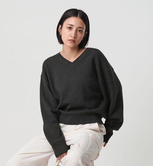 BEAUTY&YOUTH UNITED ARROWS「ソフトコットン Vネック スムース ニットプルオーバー ウォッシャブル」|ニット・セーター|DK.GRAY