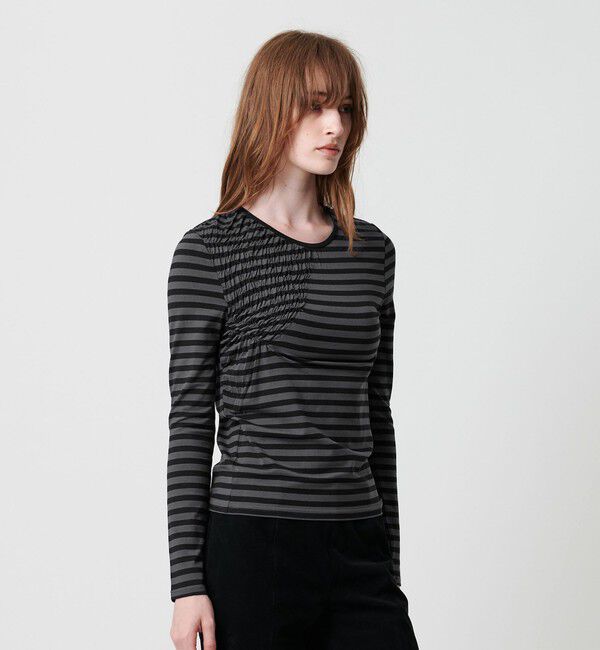 ATTISESSION「＜ATTISESSION＞シャーリング ボーダー プルオーバー トップス」|Tシャツ・カットソー|