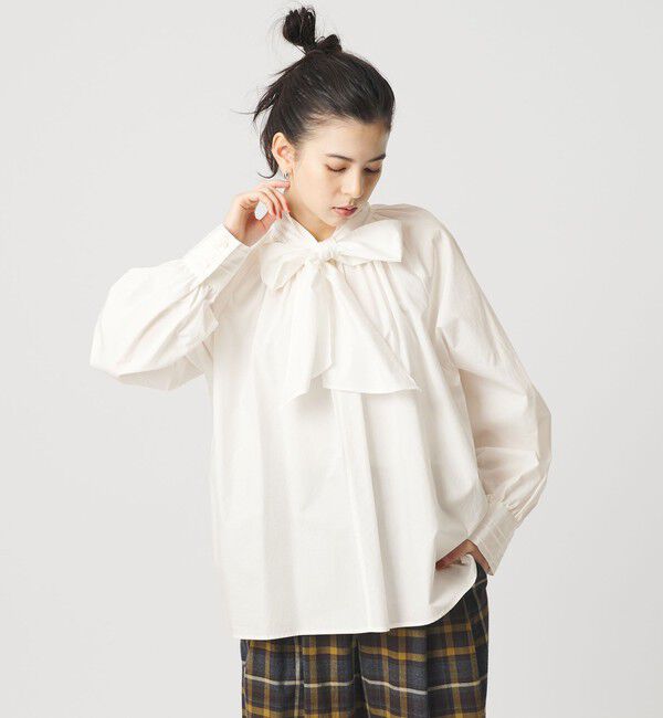 BEAUTY&YOUTH UNITED ARROWS「コットン ソリッド&ストライプ ボウタイブラウス」|シャツ・ブラウス|OFF WHITE