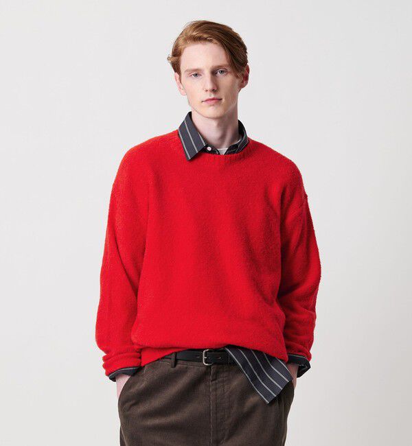 BEAUTY&YOUTH UNITED ARROWS「クリンプ コットンウール クルーネック ニット」|ニット・セーター|RED