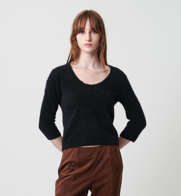 ATTISESSION「＜ATTISESSION＞ディープ ネック ニット トップス」|ニット・セーター|BLACK