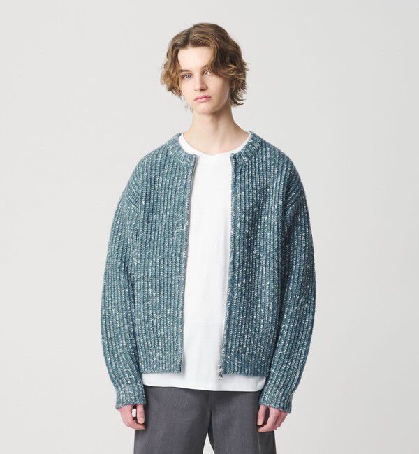 MONKEY TIME「スラブ クルーネック ジップ カーディガン」|カーディガン|