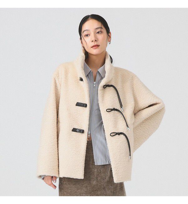 Ray BEAMS 「シャギー トグルボタン ハーフ コート」|ダッフルコート|IVORY