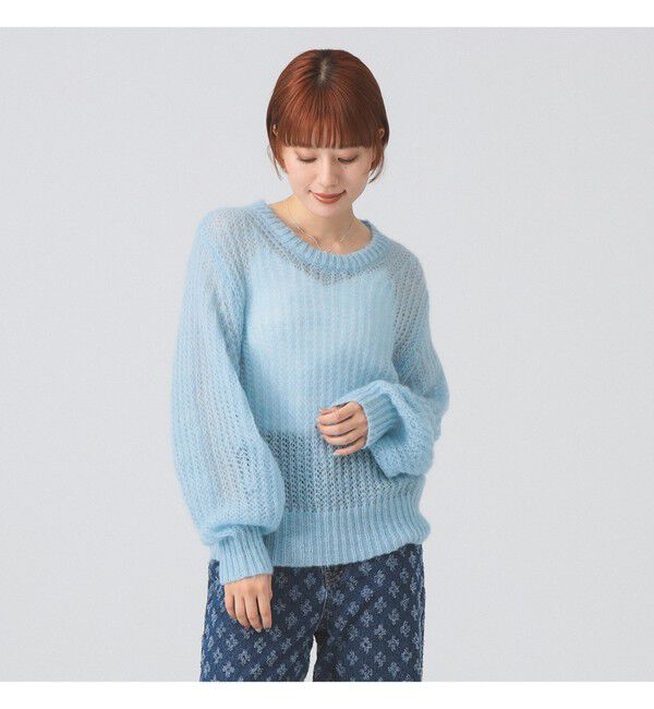 Ray BEAMS 「モヘヤ タッチ シアー クルーネック ニット」|ニット・セーター|BLUE