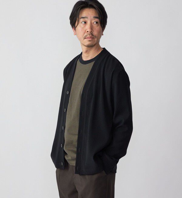 SHIPS「SHIPS: 小松マテーレ ダブルクロス ニット Vネック カーディガン」|カーディガン|ブラック