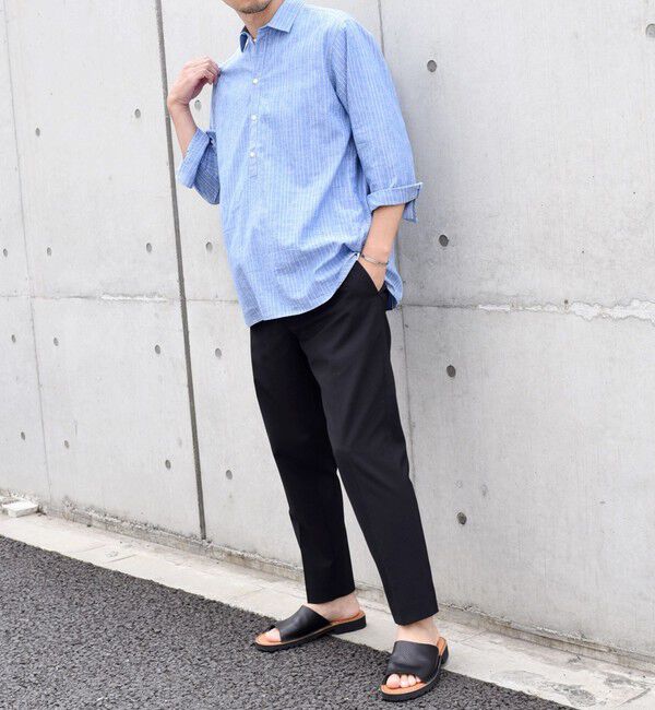 SHIPS any「SHIPS any: 〈洗濯機可能〉コットン / リネン ブルー ストライプ 7分袖 プルオーバーシャツ◇」|シャツ・ブラウス|