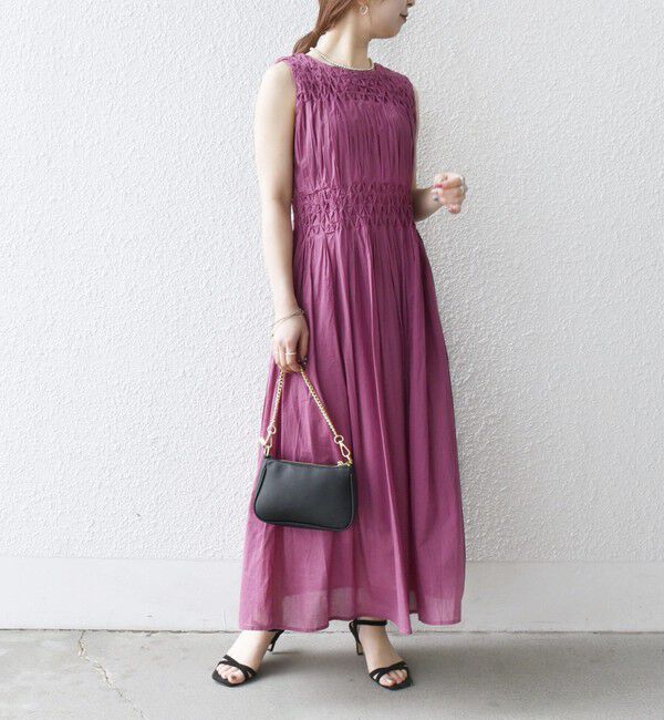 SHIPS any「【WEB限定】SHIPS any: ハンドスモッキング  コットン フレア ノースリーブ ワンピース」|ワンピース|パープル