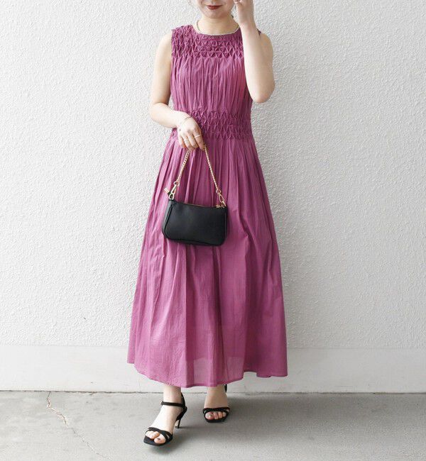 SHIPS any「【WEB限定】SHIPS any: ハンドスモッキング  コットン フレア ノースリーブ ワンピース」|ワンピース|