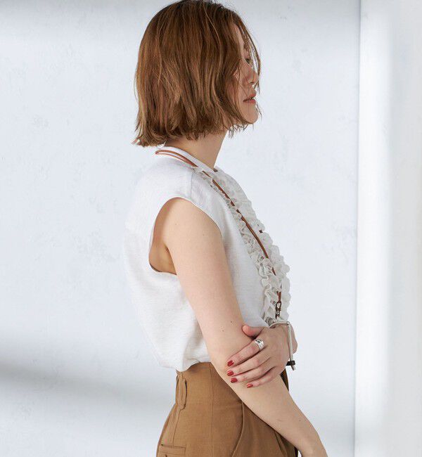 SHIPS for women「〈手洗い可能〉麻混 フロント フリル フレンチスリーブ ブラウス」|シャツ・ブラウス|