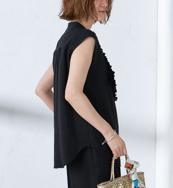 SHIPS for women「〈手洗い可能〉麻混 フロント フリル フレンチスリーブ ブラウス」|シャツ・ブラウス|