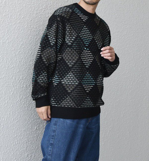 SHIPS any「SHIPS any: 〈手洗い可能〉ジオメトリック ジャガード クルーネック ルーズ ニット◇」|その他|ブラック