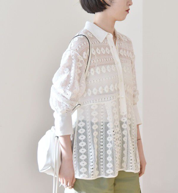 quaranciel「quaranciel:〈手洗い可能〉クロシェ レース ペプラム シャツ ブラウス」|シャツ・ブラウス|