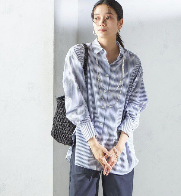 SHIPS for women「SHIPS Primary Navy Label:コットン タイプライター ビッグ シャツ」|シャツ・ブラウス|ブルー