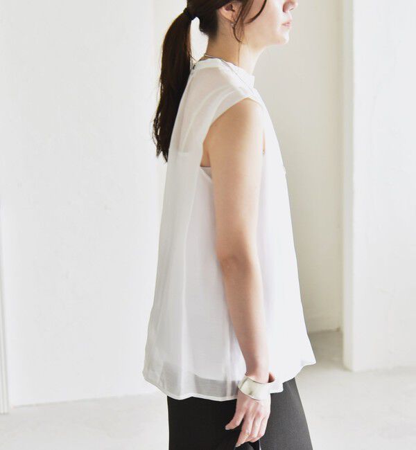 quaranciel「quaranciel:〈洗濯機可能〉シアー ハイネック ノースリーブ ギャザー ブラウス」|シャツ・ブラウス|