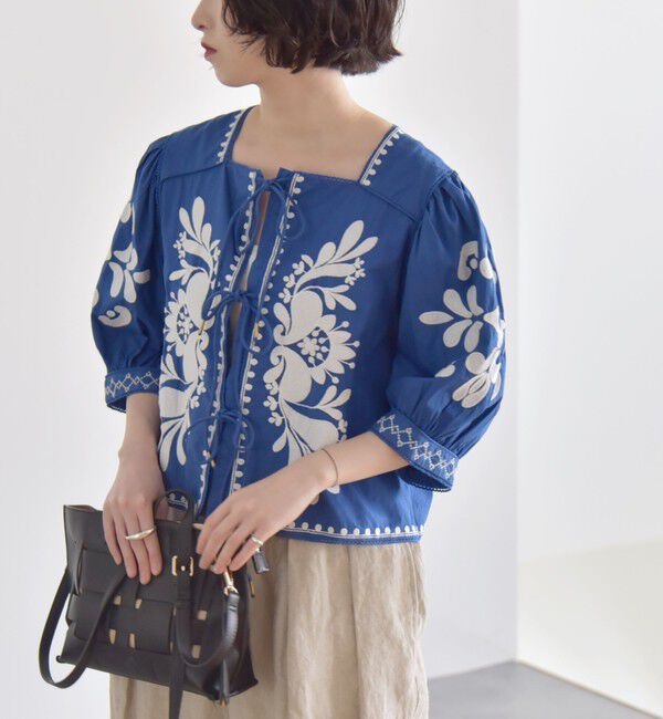 quaranciel「quaranciel:〈洗濯機可能〉エンブロイダリー スクエアネック ブラウス」|シャツ・ブラウス|