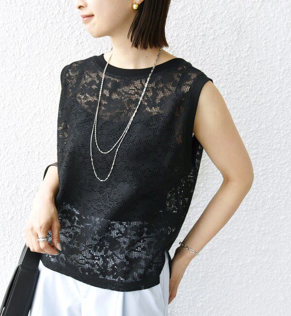 SHIPS for women「〈手洗い可能〉オーガニック コットン レース ノースリーブ プルオーバー」|タンクトップ|