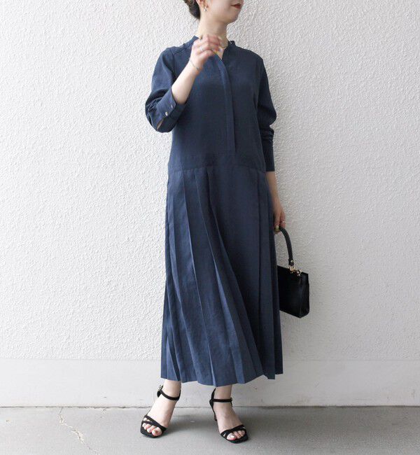 SHIPS any「SHIPS any:〈洗濯機可能〉ピーチスキン サイド プリーツ バンドカラー シャツ ワンピース」|ワンピース|