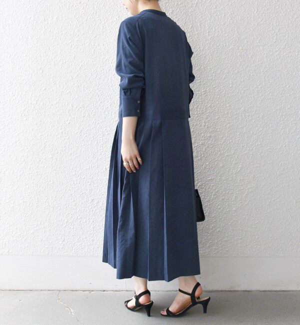 SHIPS any「SHIPS any:〈洗濯機可能〉ピーチスキン サイド プリーツ バンドカラー シャツ ワンピース」|ワンピース|