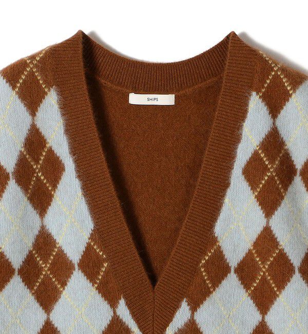 SHIPS for women「〈手洗い可能〉ディープ Vネック アーガイル ベスト」|ベスト・ジレ|