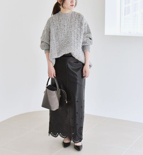 quaranciel「quaranciel:〈手洗い可能〉透かし編み クルーネック ドルマン ルーズ ニット プルオーバー」|ニット・セーター|