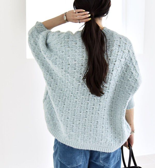 quaranciel「quaranciel:〈手洗い可能〉透かし編み クルーネック ドルマン ルーズ ニット プルオーバー」|ニット・セーター|ライトブルー