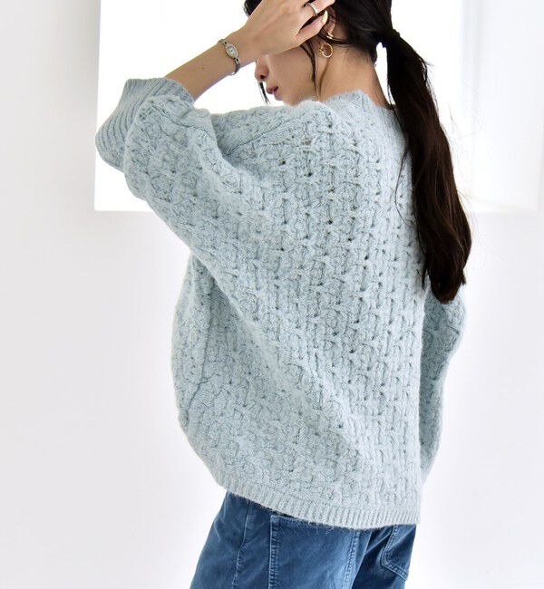 quaranciel「quaranciel:〈手洗い可能〉透かし編み クルーネック ドルマン ルーズ ニット プルオーバー」|ニット・セーター|