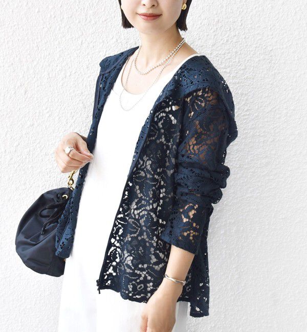 SHIPS for women「〈手洗い可能〉レース ジップアップ パーカ」|パーカー|ネイビー