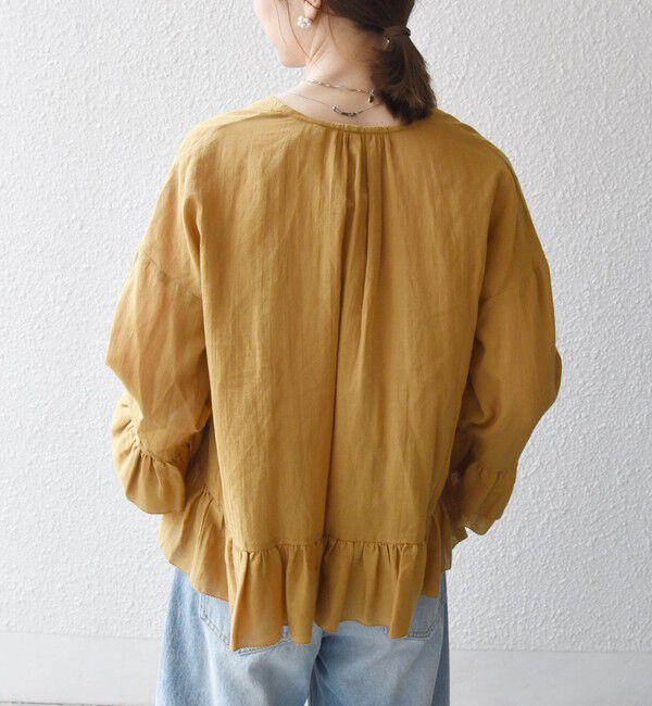 SHIPS any「SHIPS any:〈洗濯機可能〉コットン モス ラッフル フリル キーネック ブラウス」|シャツ・ブラウス|