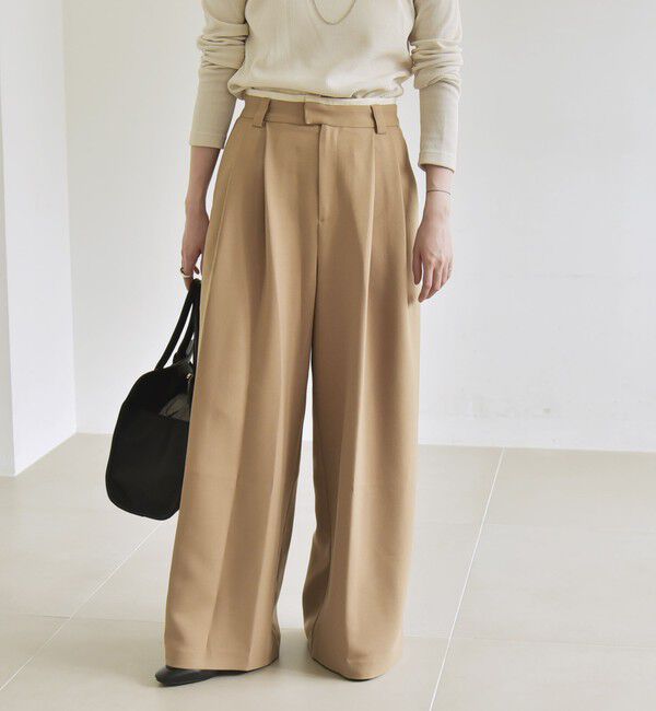 quaranciel「quaranciel:〈洗濯機可能〉ダブルクロス ウエスト ライン タック ワイド パンツ」|その他|キャメル