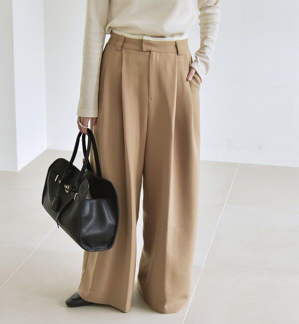 quaranciel「quaranciel:〈洗濯機可能〉ダブルクロス ウエスト ライン タック ワイド パンツ」|その他|