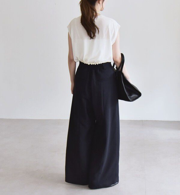 quaranciel「quaranciel:〈洗濯機可能〉ダブルクロス ウエスト ライン タック ワイド パンツ」|その他|