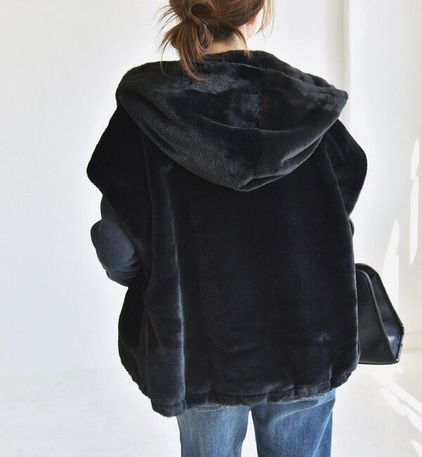 quaranciel「quaranciel: フーディー フェイクファー ドロスト ジップ ショート ベスト」|ダウンベスト・ベスト|